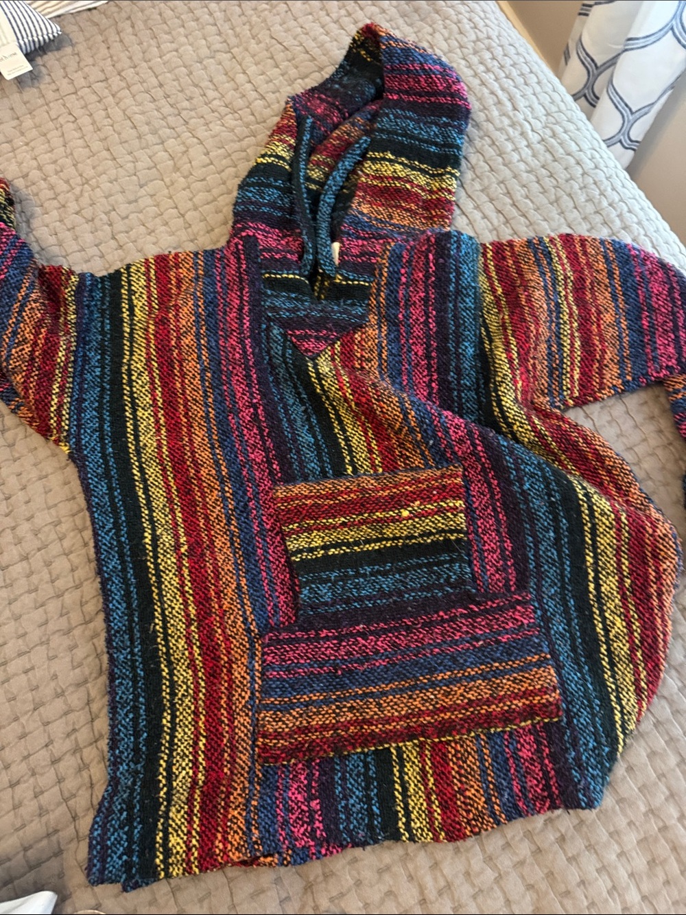 Source Unknown Multicolor Striped Hooded Baja Sweater